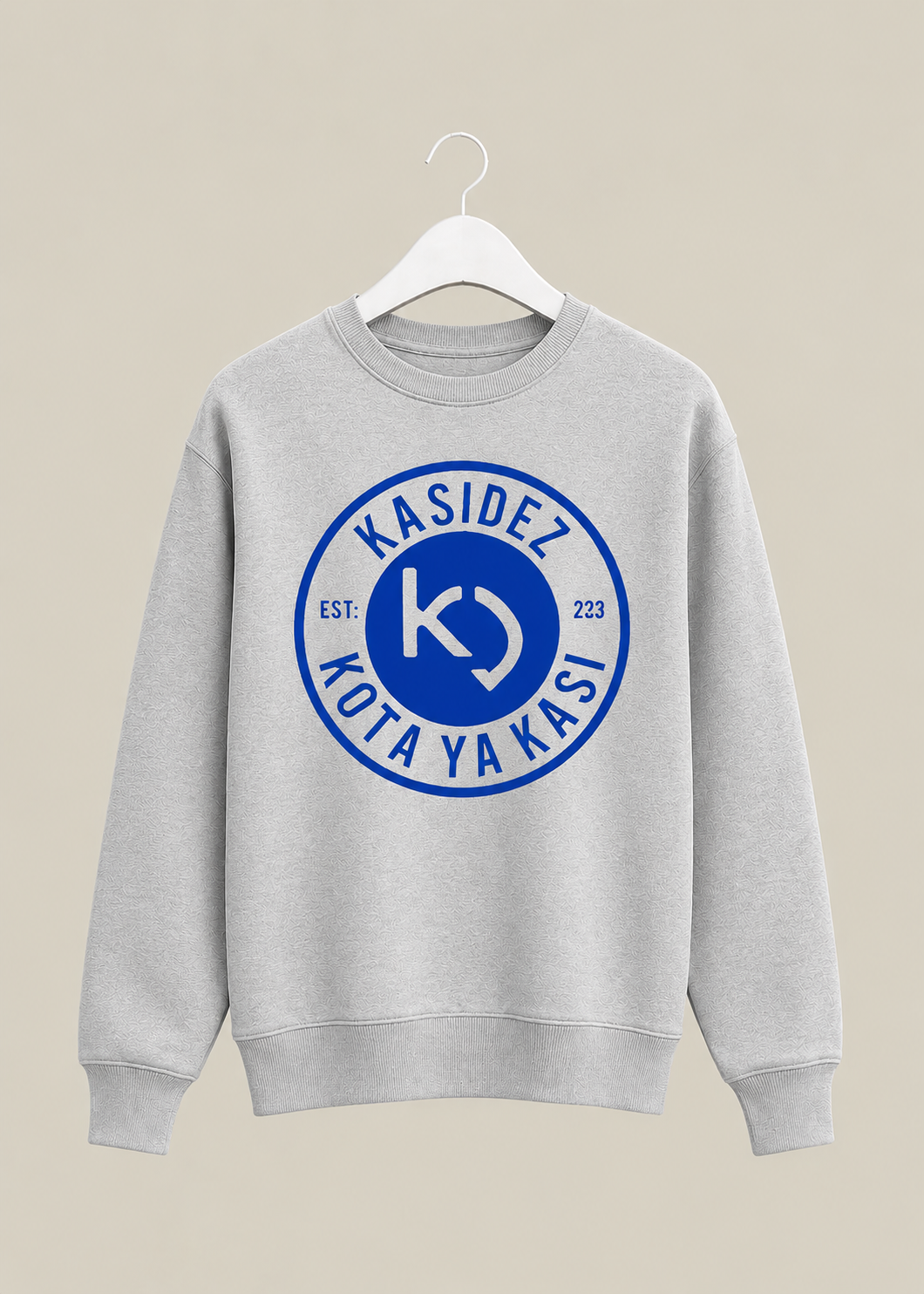 KasiDez Badge Sweater — Grey (Blue Logo)